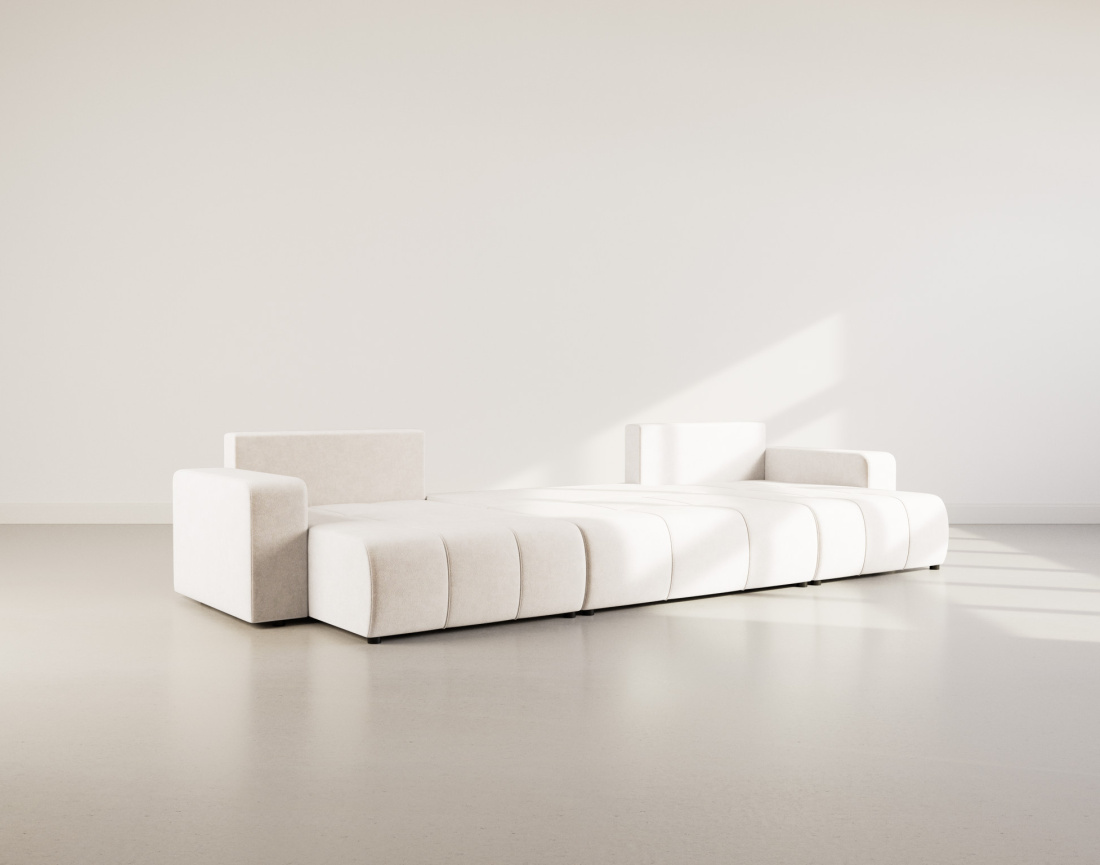 Canapé panoramique en U 7 places convertible avec coffre en tissu Nicole