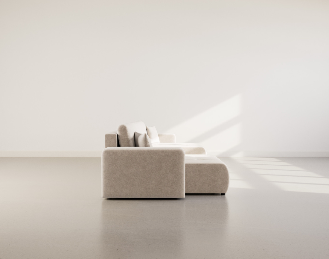 Canapé panoramique en U 7 places convertible avec coffre en tissu Nicole