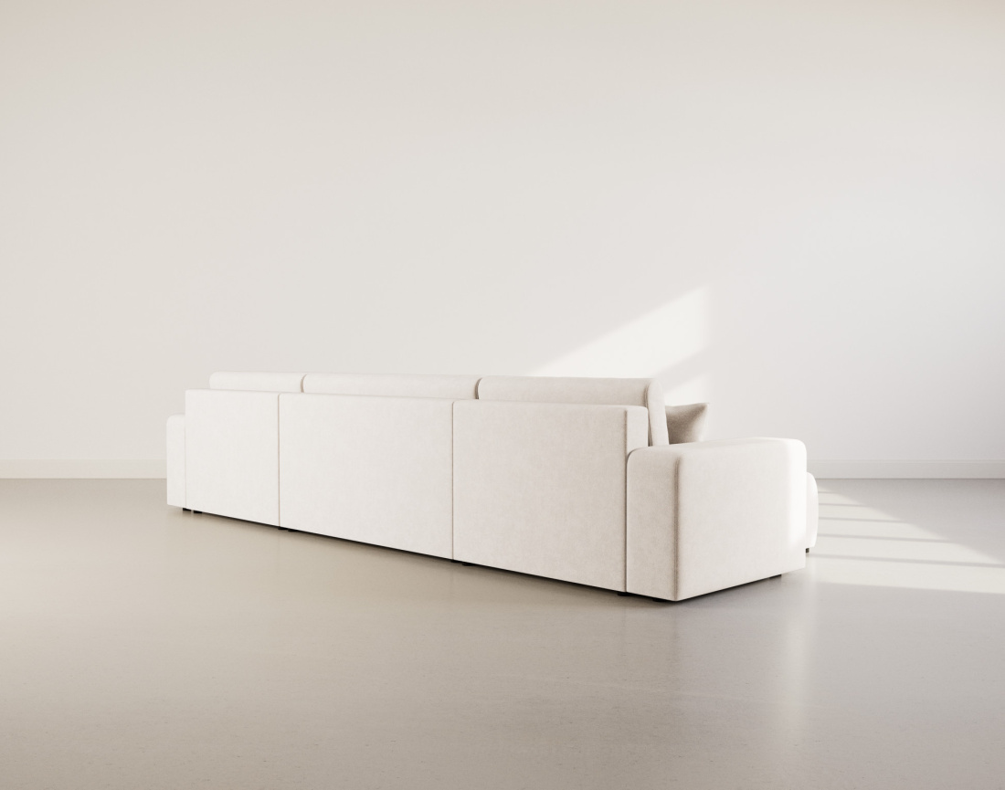 Canapé panoramique en U 7 places convertible avec coffre en tissu Nicole