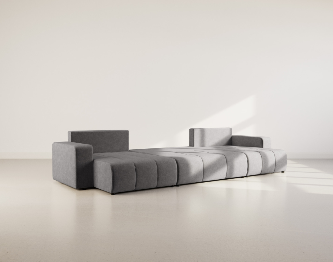 Canapé panoramique en U 7 places convertible avec coffre en tissu Nicole