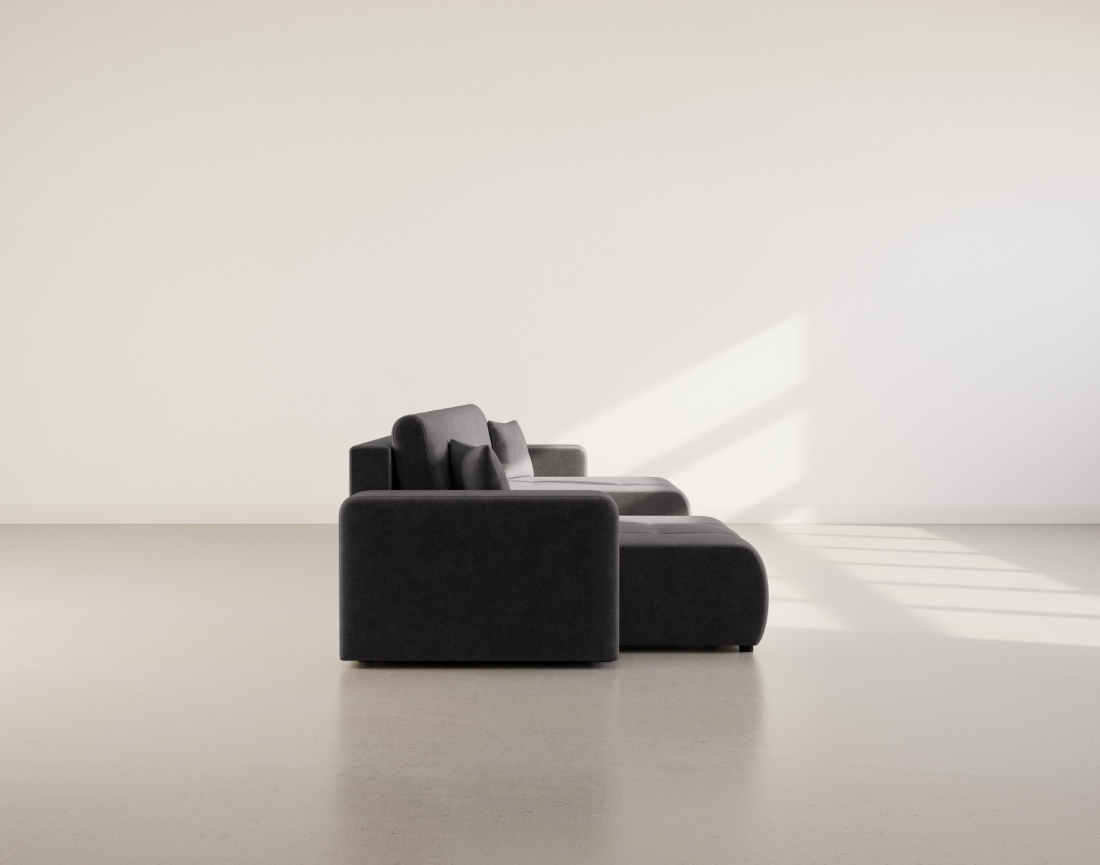 Canapé panoramique en U 7 places convertible avec coffre en tissu Nicole