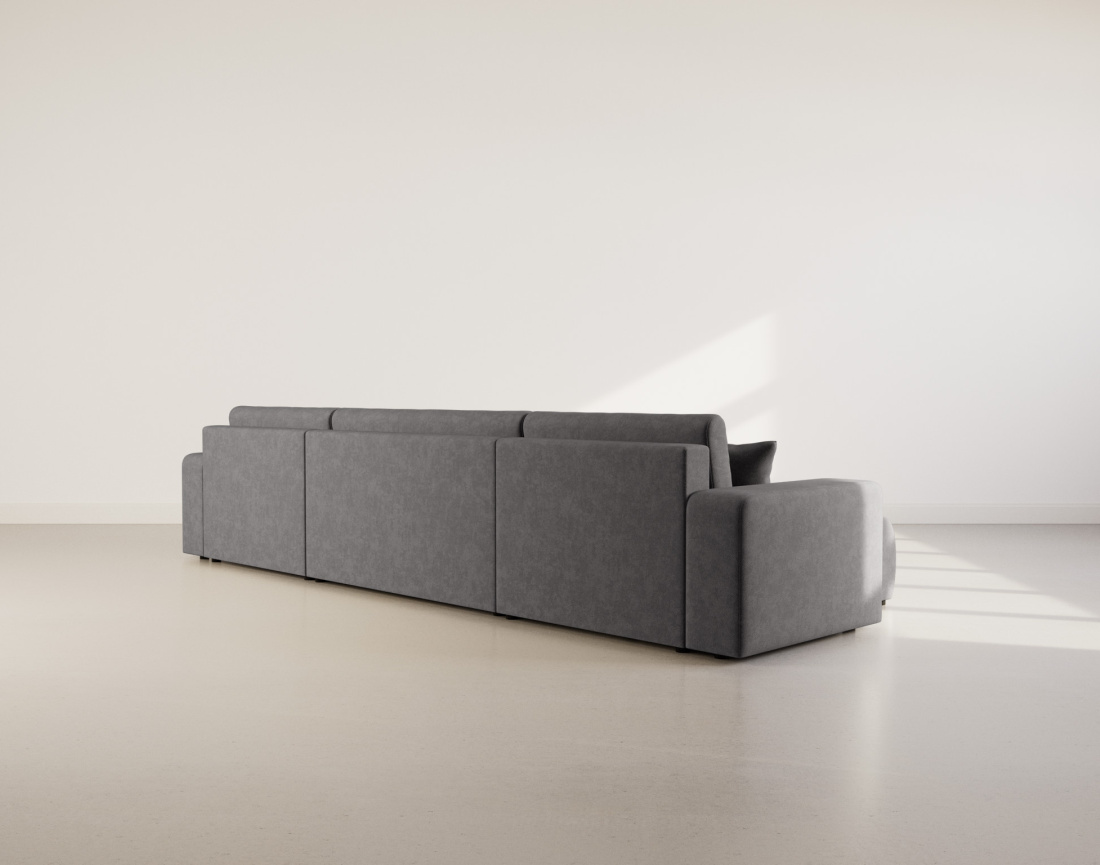 Canapé panoramique en U 7 places convertible avec coffre en tissu Nicole