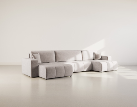 Canapé panoramique en U 7 places convertible avec coffre en tissu Nicole