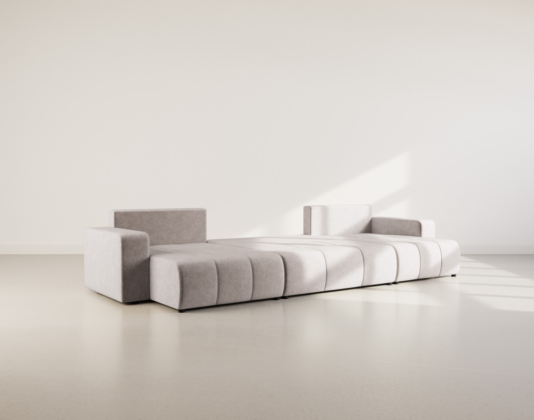 Canapé panoramique en U 7 places convertible avec coffre en tissu Nicole