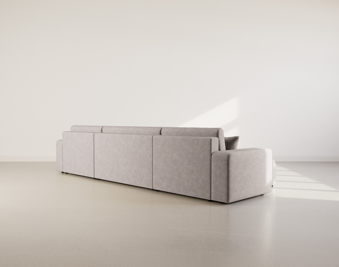 Canapé panoramique en U 7 places convertible avec coffre en tissu Nicole