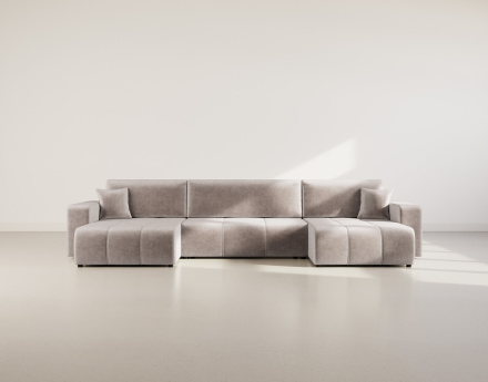 Canapé panoramique en U 7 places convertible avec coffre en tissu Nicole