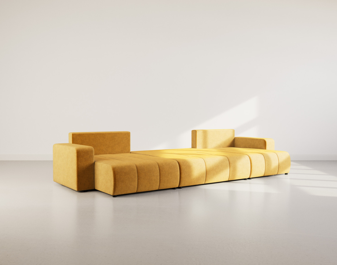 Canapé panoramique en U 7 places convertible avec coffre en tissu Nicole