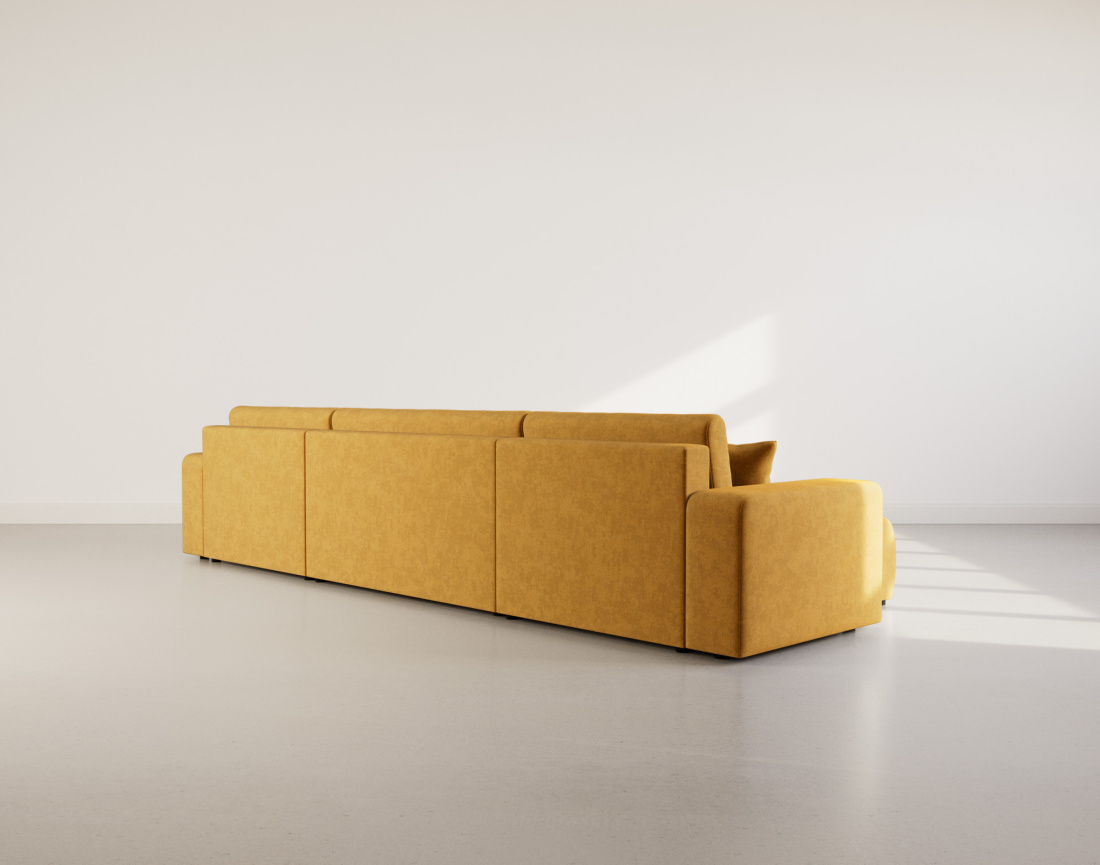 Canapé panoramique en U 7 places convertible avec coffre en tissu Nicole