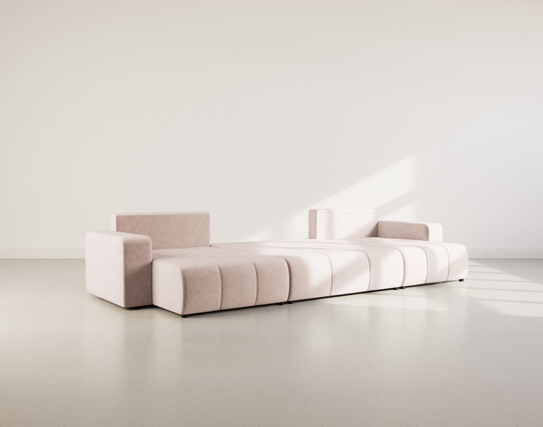 Canapé panoramique en U 7 places convertible avec coffre en tissu Nicole