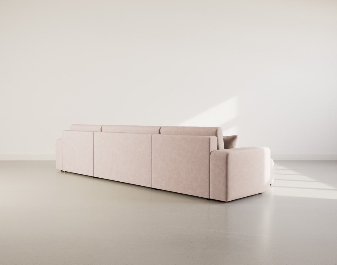 Canapé panoramique en U 7 places convertible avec coffre en tissu Nicole