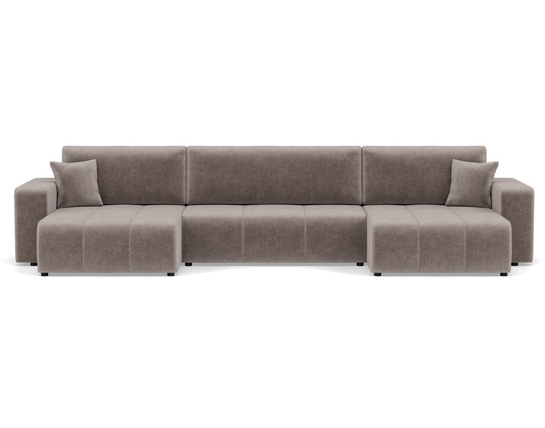 Canapé panoramique en U 7 places convertible avec coffre en tissu Nicole
