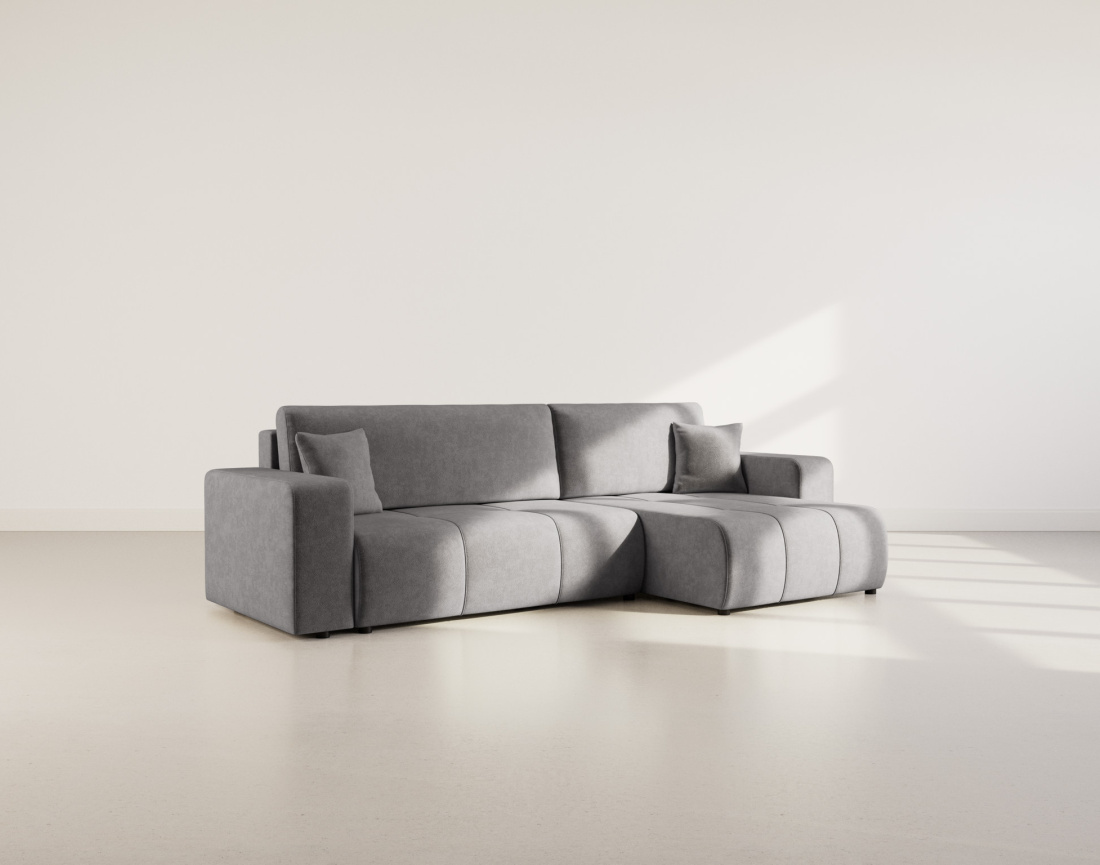 Canapé d'angle réversible 5 places convertible avec coffre en tissu Nicole