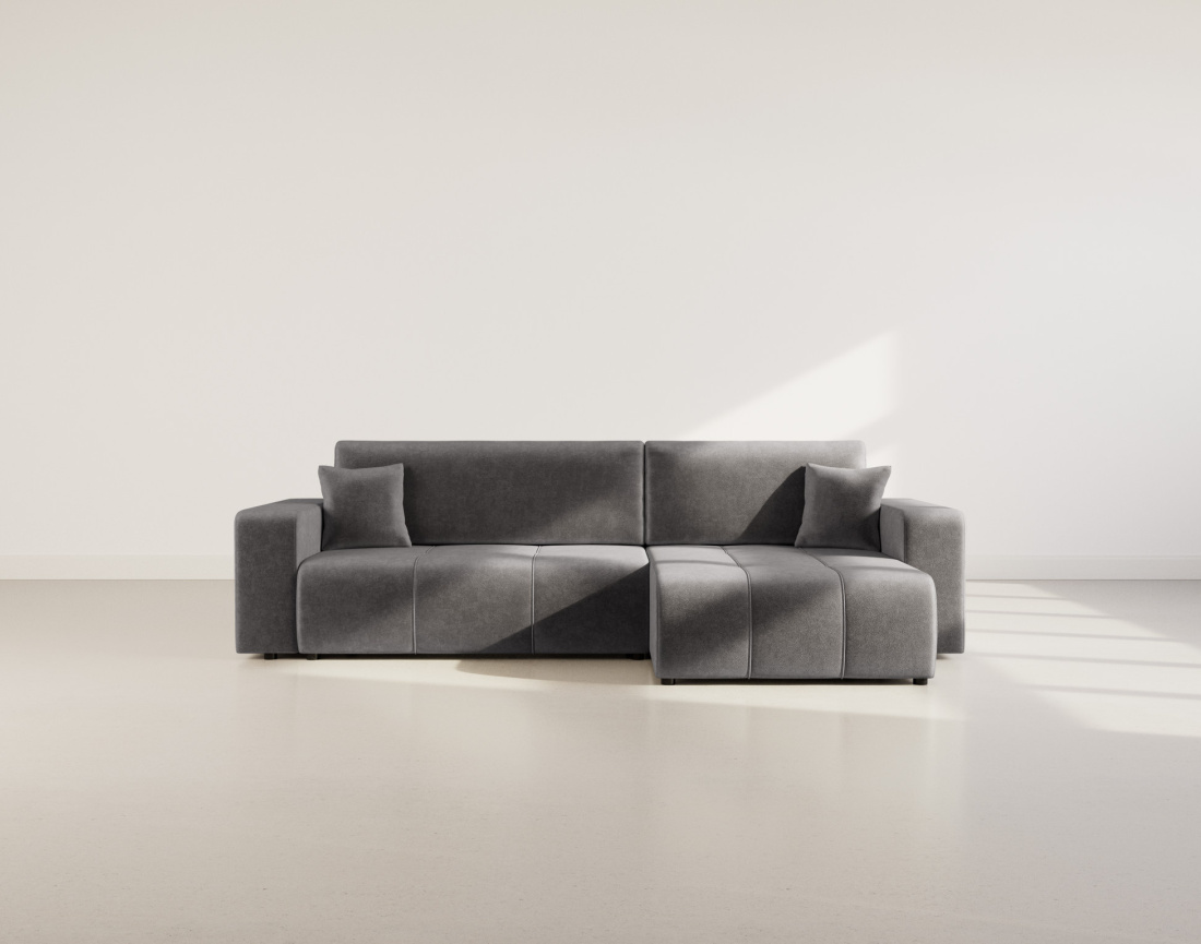 Canapé d'angle réversible 5 places convertible avec coffre en tissu Nicole