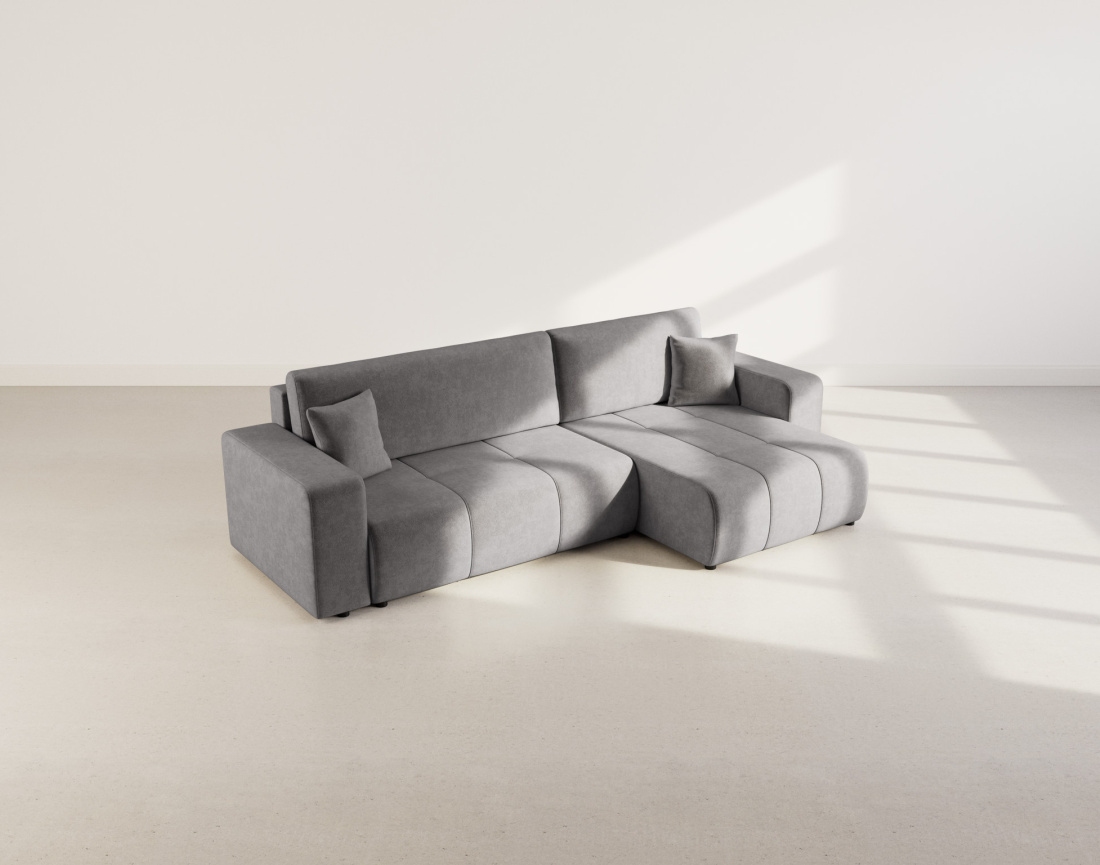 Canapé d'angle réversible 5 places convertible avec coffre en tissu Nicole