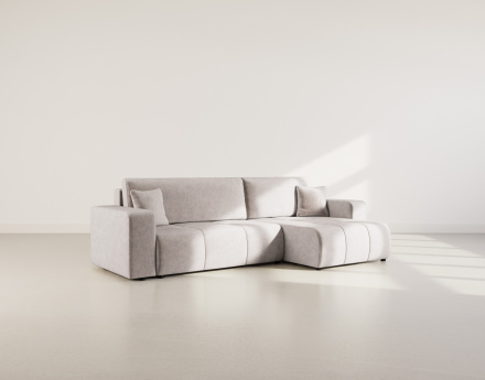 Canapé d'angle réversible 5 places convertible avec coffre en tissu Nicole