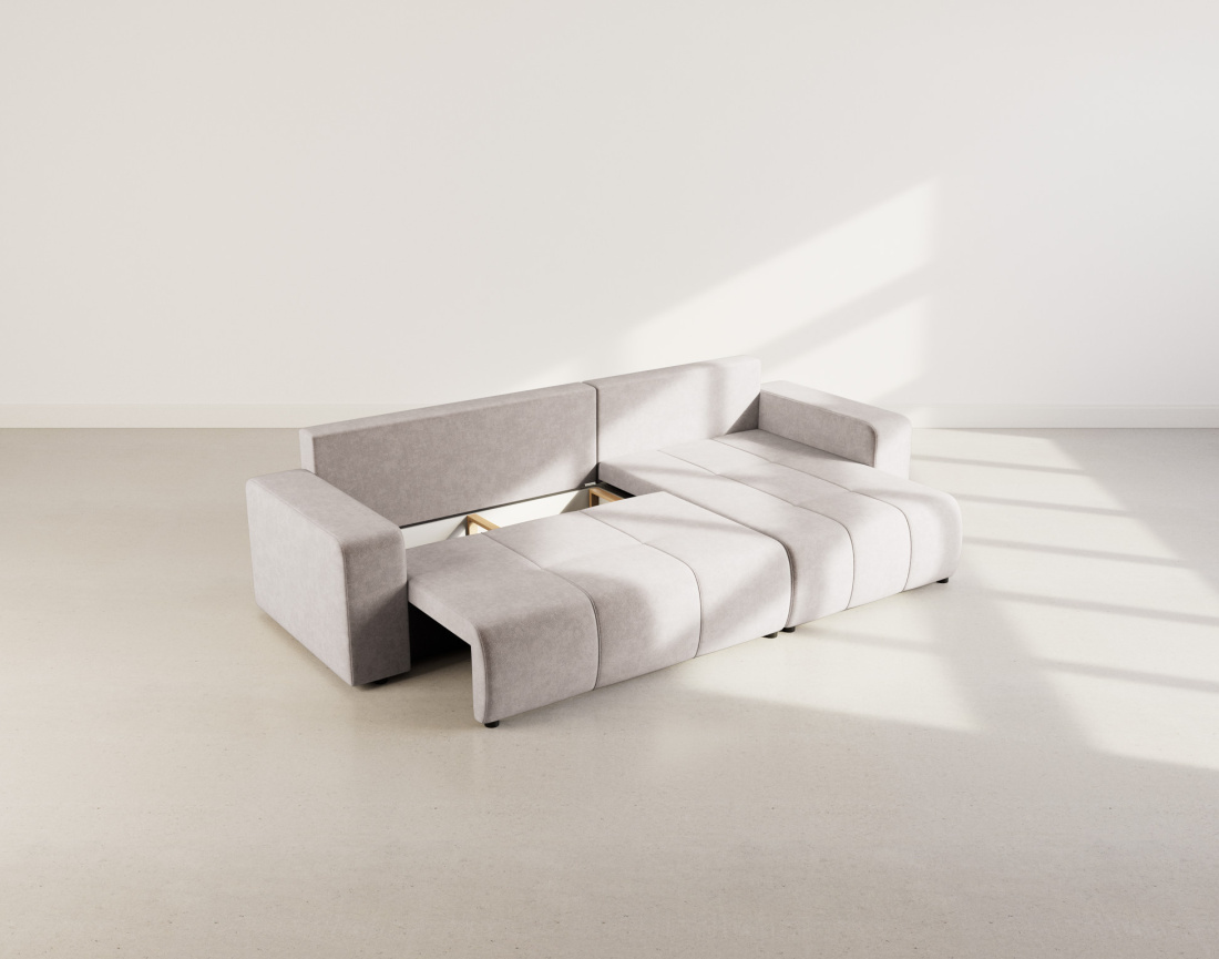 Canapé d'angle réversible 5 places convertible avec coffre en tissu Nicole