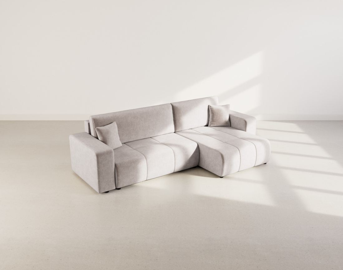 Canapé d'angle réversible 5 places convertible avec coffre en tissu Nicole