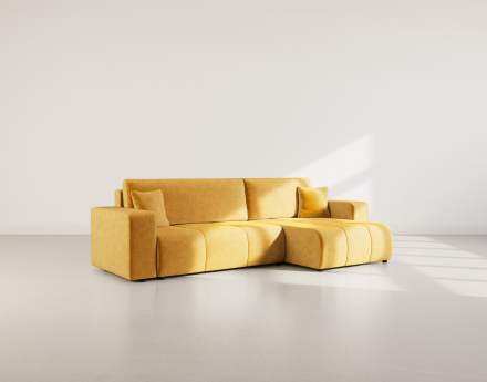 Canapé d'angle réversible 5 places convertible avec coffre en tissu Nicole