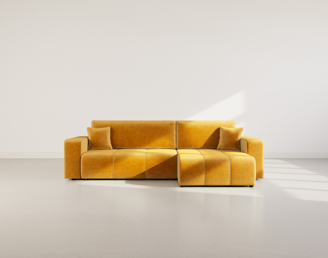 Canapé d'angle réversible 5 places convertible avec coffre en tissu Nicole