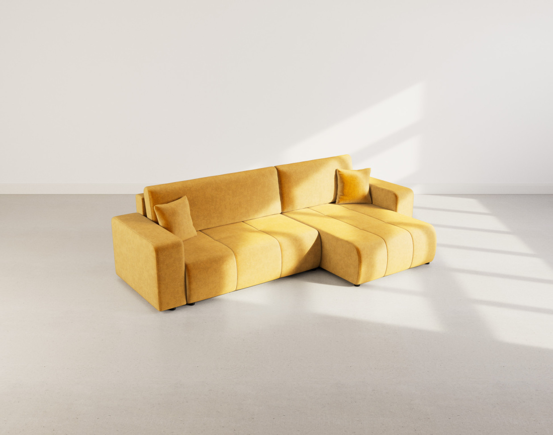 Canapé d'angle réversible 5 places convertible avec coffre en tissu Nicole