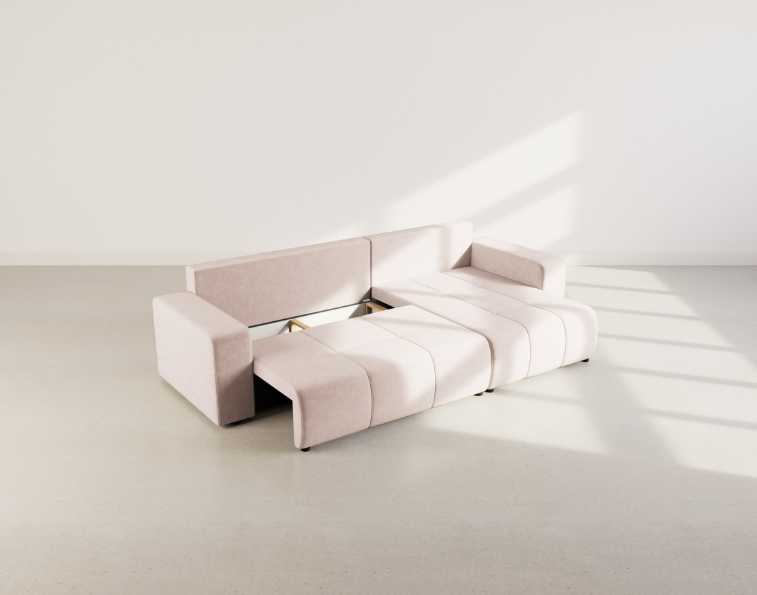 Canapé d'angle réversible 5 places convertible avec coffre en tissu Nicole