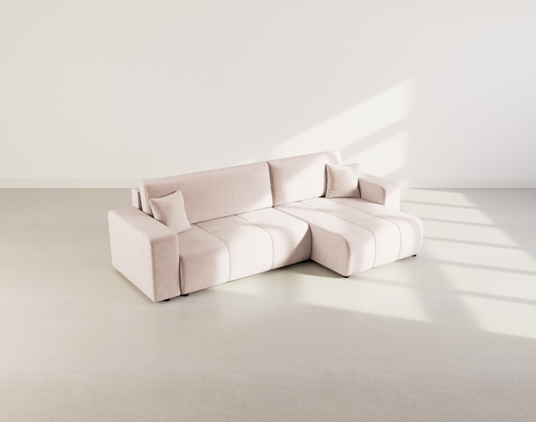 Canapé d'angle réversible 5 places convertible avec coffre en tissu Nicole