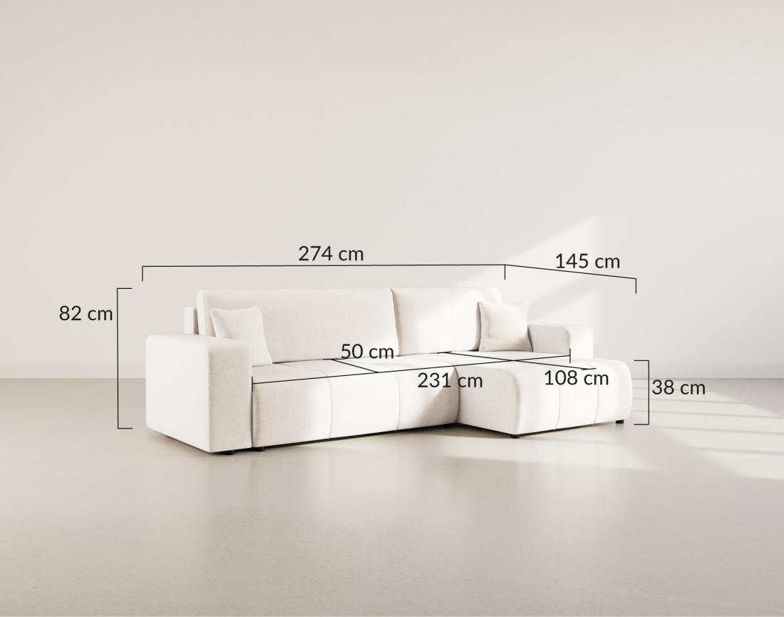 Canapé d'angle réversible 5 places convertible avec coffre en tissu Nicole