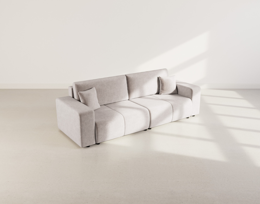 Canapé droit 4 places convertible avec coffre en tissu Nicole