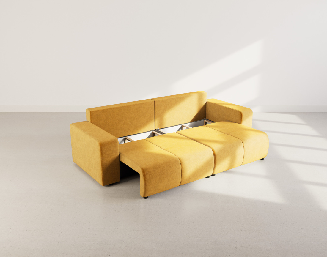 Canapé droit 4 places convertible avec coffre en tissu Nicole