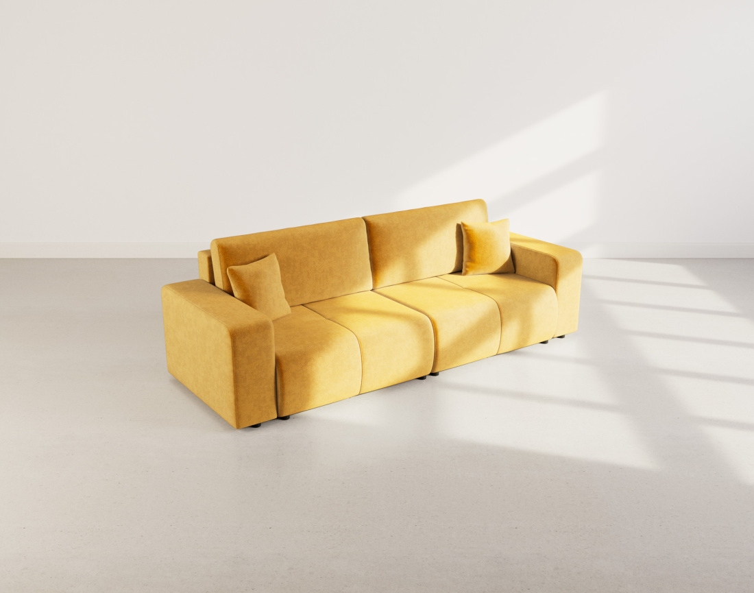 Canapé droit 4 places convertible avec coffre en tissu Nicole