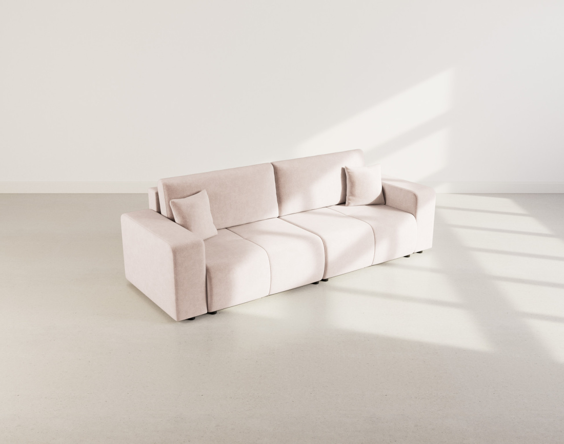 Canapé droit 4 places convertible avec coffre en tissu Nicole