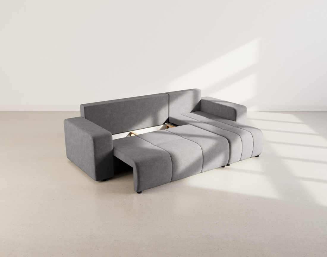 Canapé d'angle réversible 4 places convertible avec coffre en tissu Nicole