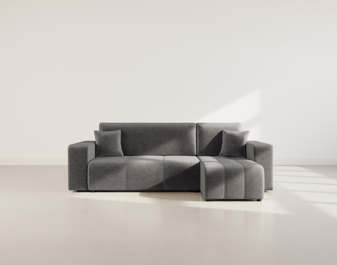 Canapé d'angle réversible 4 places convertible avec coffre en tissu Nicole