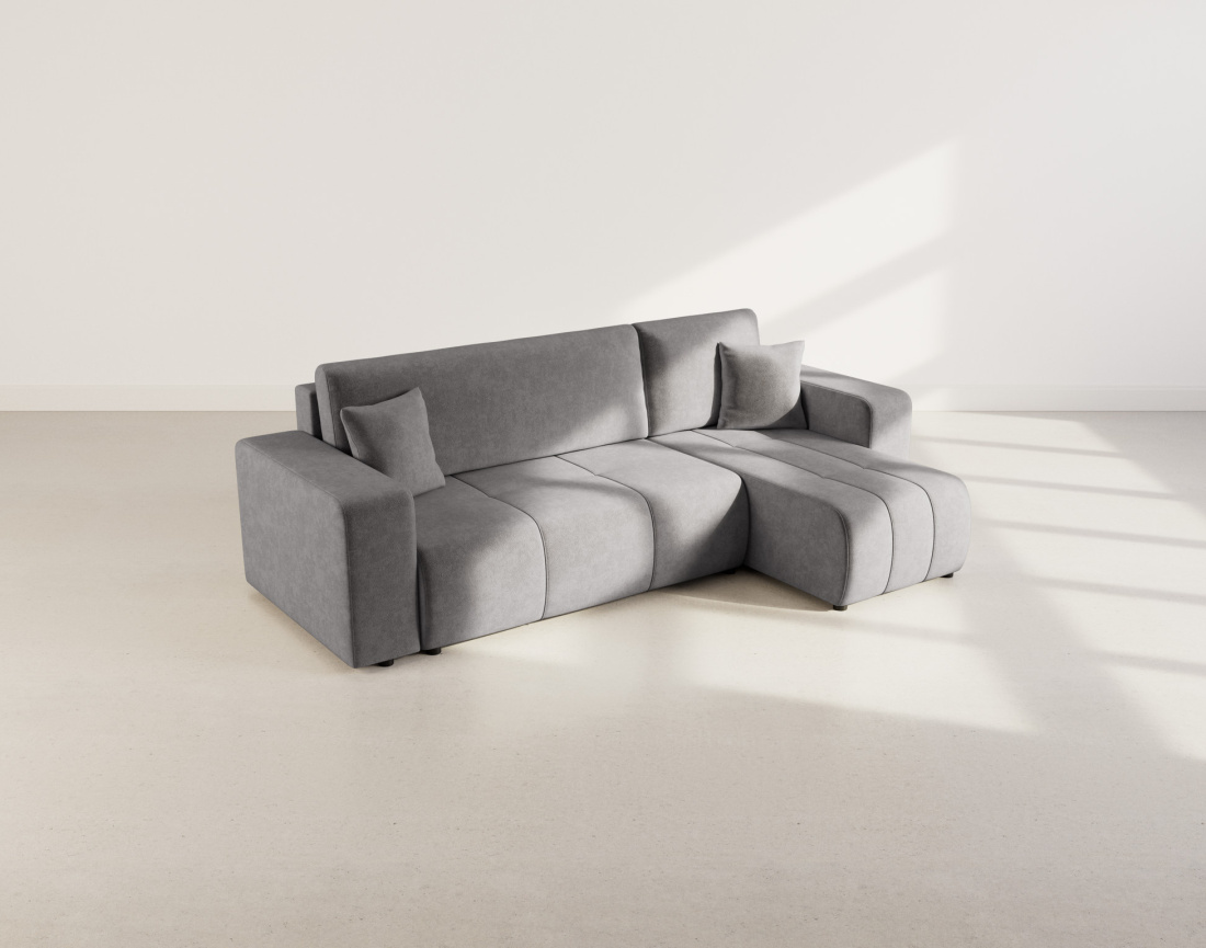 Canapé d'angle réversible 4 places convertible avec coffre en tissu Nicole