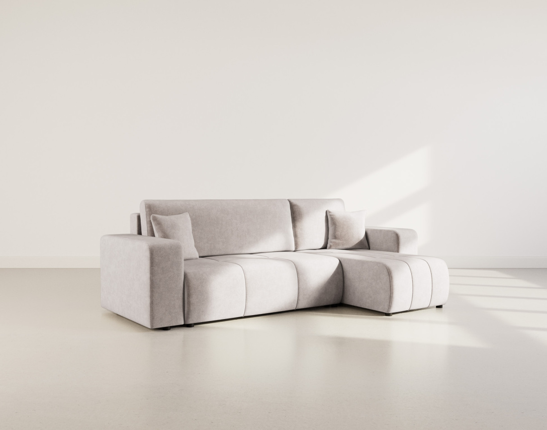 Canapé d'angle réversible 4 places convertible avec coffre en tissu Nicole