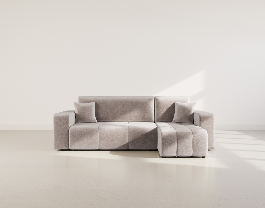 Canapé d'angle réversible 4 places convertible avec coffre en tissu Nicole