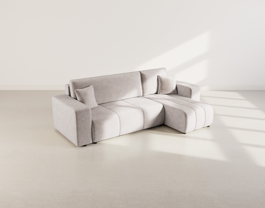 Canapé d'angle réversible 4 places convertible avec coffre en tissu Nicole