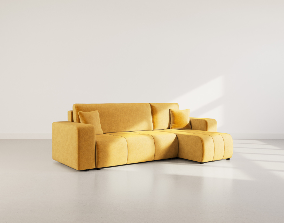 Canapé d'angle réversible 4 places convertible avec coffre en tissu Nicole