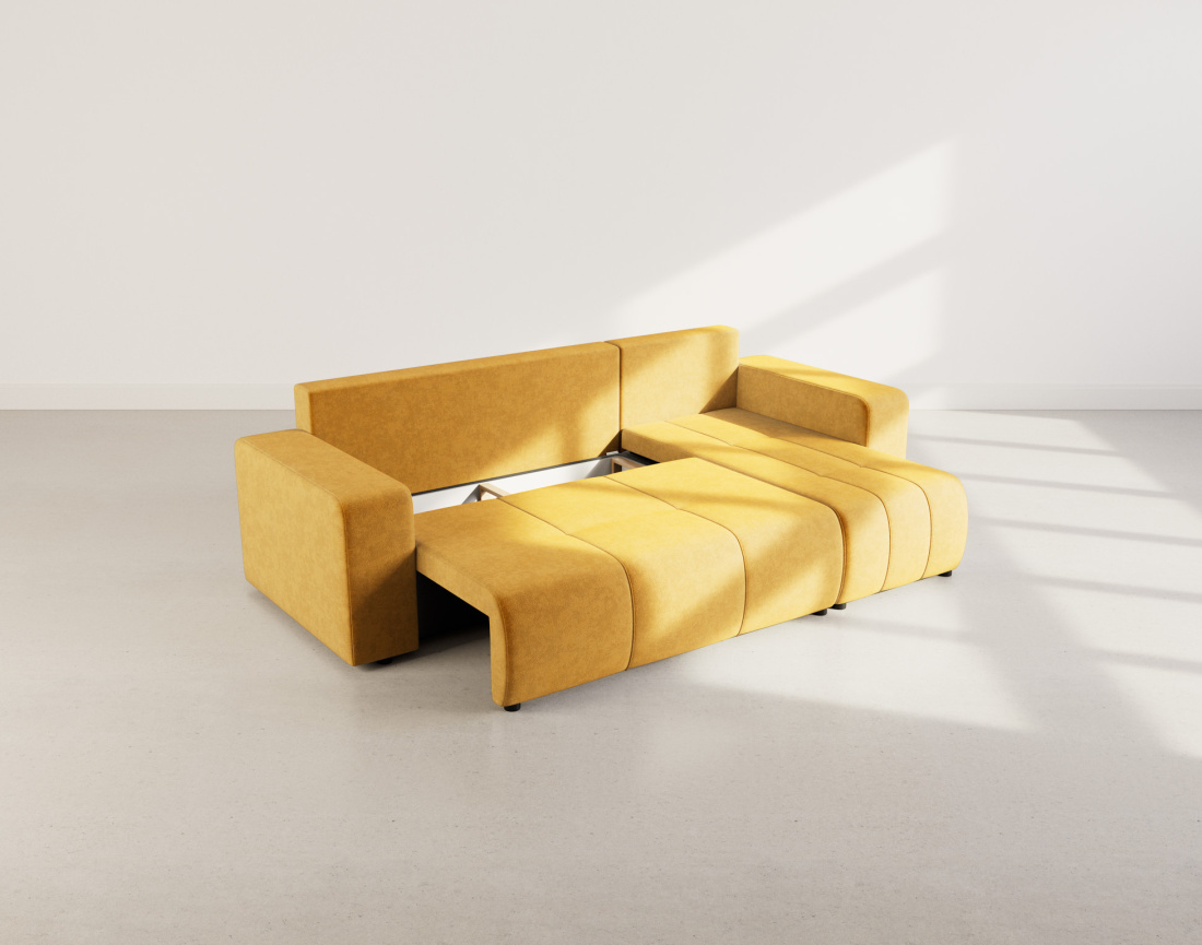 Canapé d'angle réversible 4 places convertible avec coffre en tissu Nicole