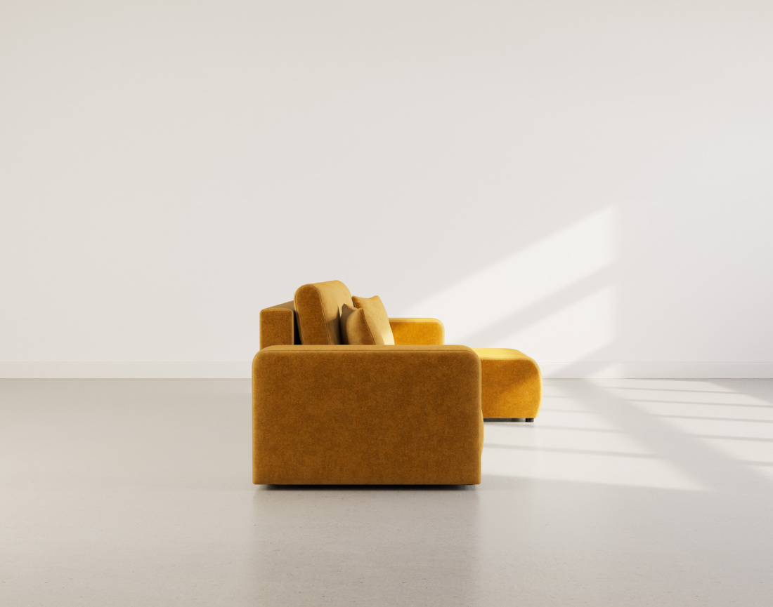 Canapé d'angle réversible 4 places convertible avec coffre en tissu Nicole