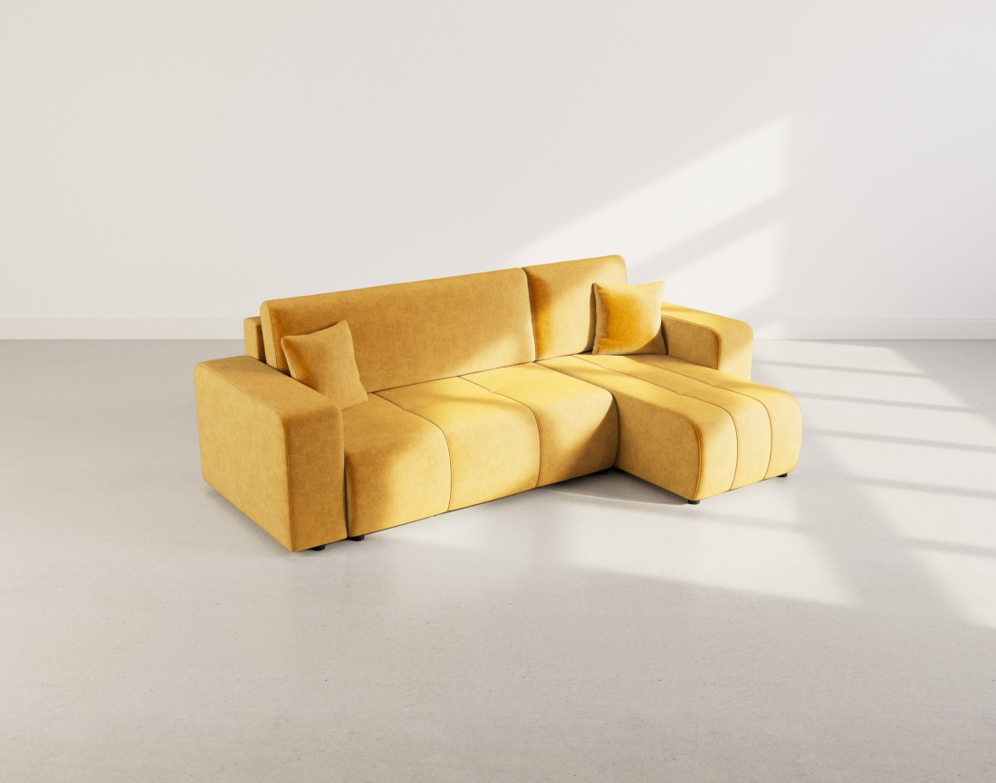 Canapé d'angle réversible 4 places convertible avec coffre en tissu Nicole