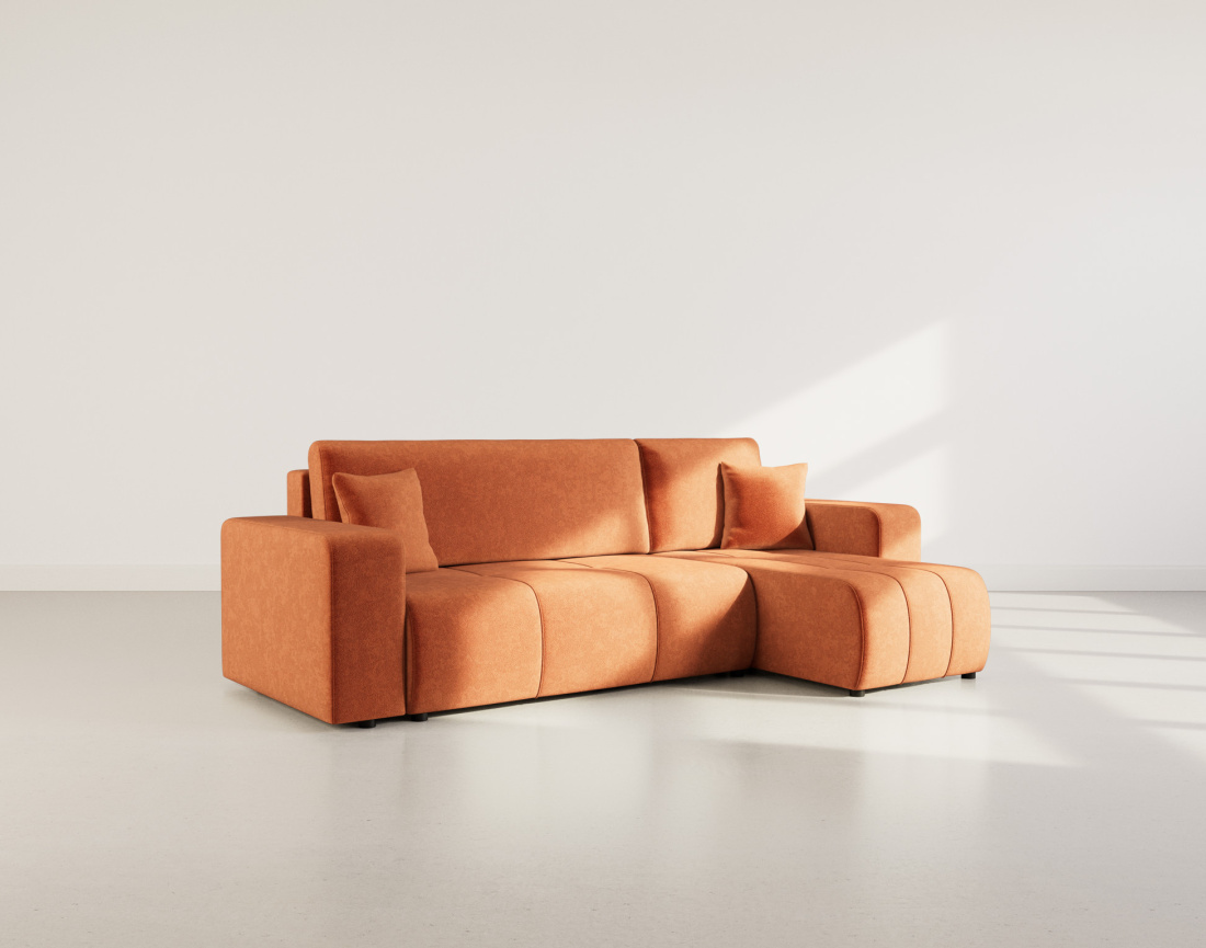 Canapé d'angle réversible 4 places convertible avec coffre en tissu Nicole