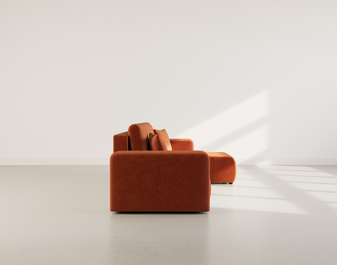 Canapé d'angle réversible 4 places convertible avec coffre en tissu Nicole