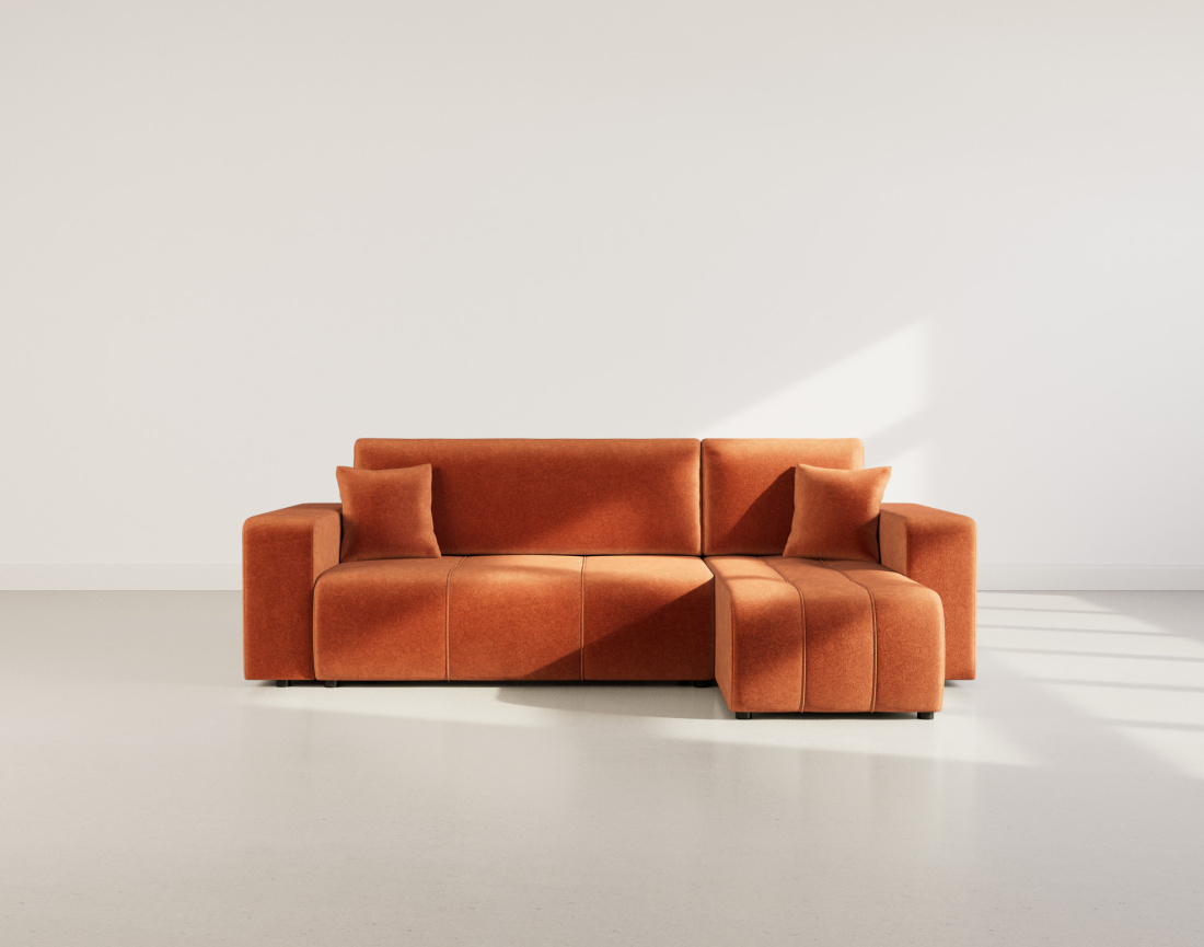 Canapé d'angle réversible 4 places convertible avec coffre en tissu Nicole