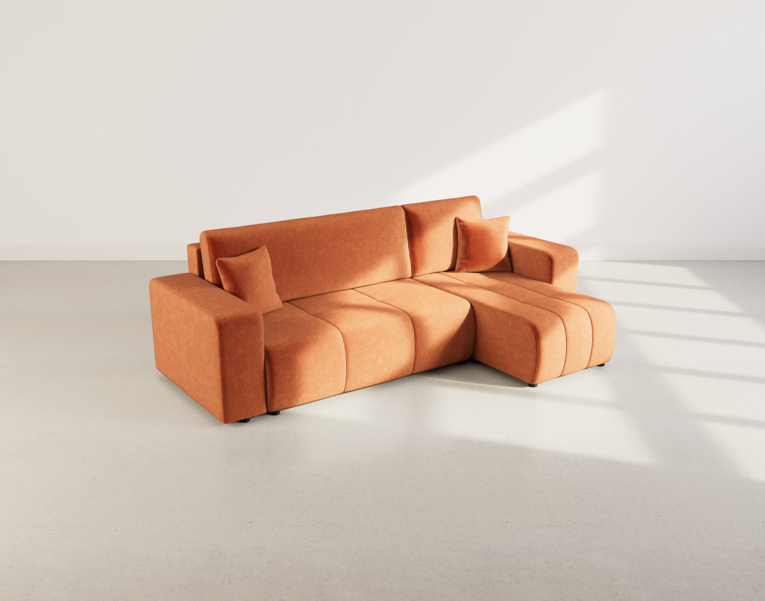 Canapé d'angle réversible 4 places convertible avec coffre en tissu Nicole