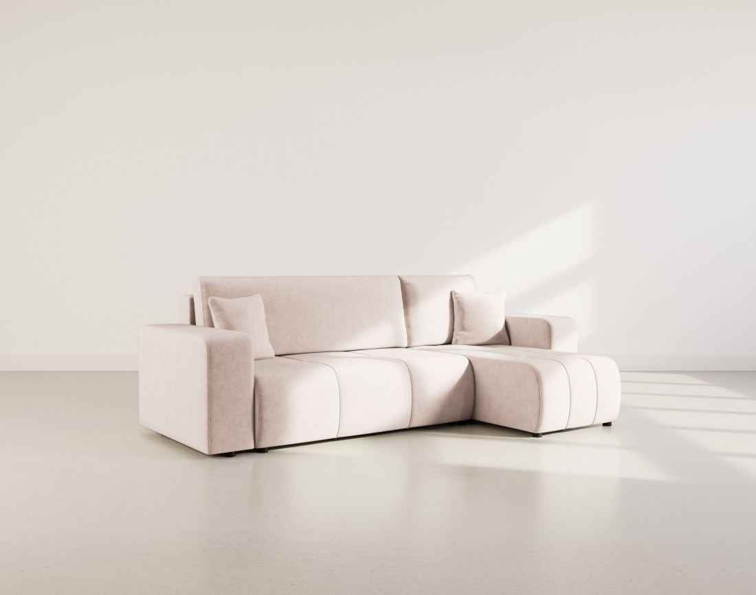 Canapé d'angle réversible 4 places convertible avec coffre en tissu Nicole