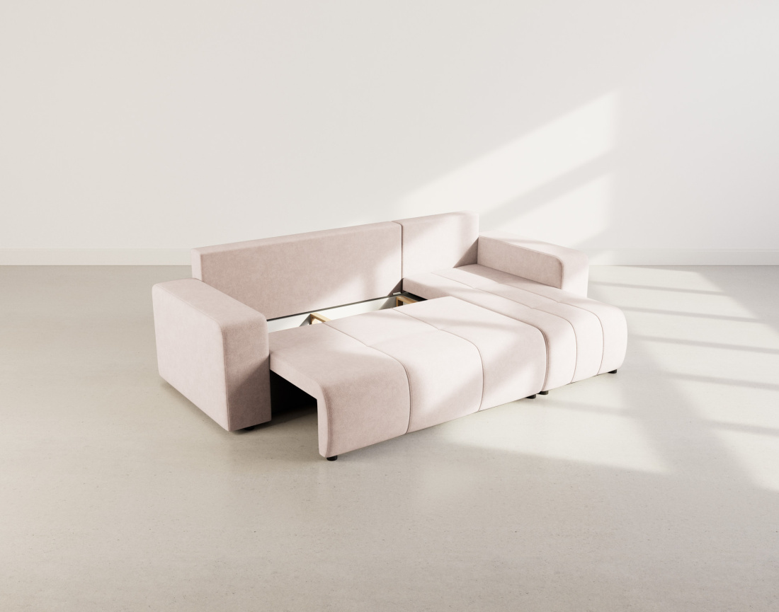 Canapé d'angle réversible 4 places convertible avec coffre en tissu Nicole