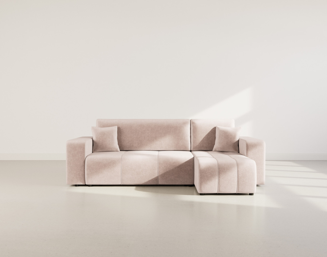 Canapé d'angle réversible 4 places convertible avec coffre en tissu Nicole