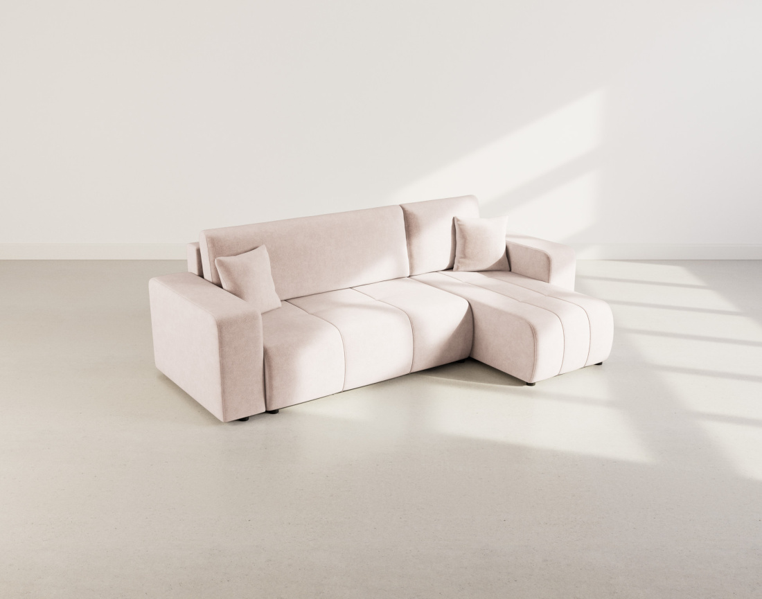 Canapé d'angle réversible 4 places convertible avec coffre en tissu Nicole