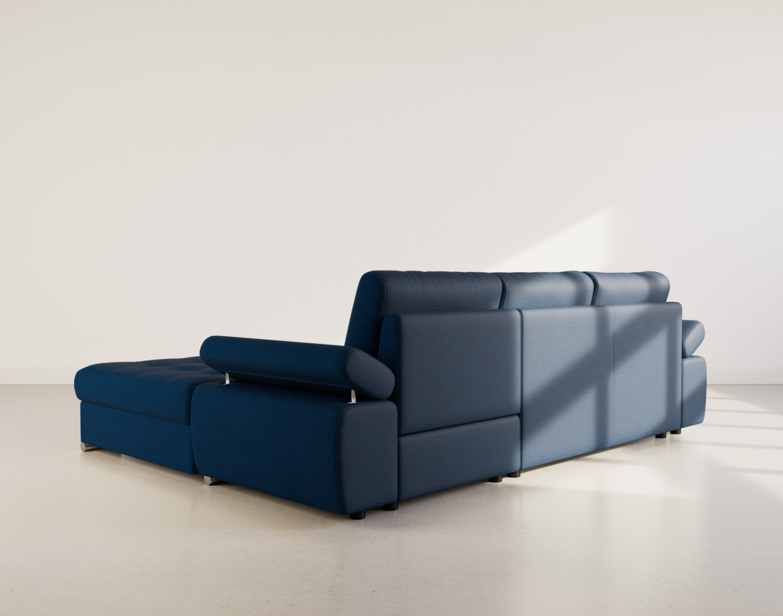 Canapé d'angle droit 4 places convertible avec coffre en tissu texturé Bianca